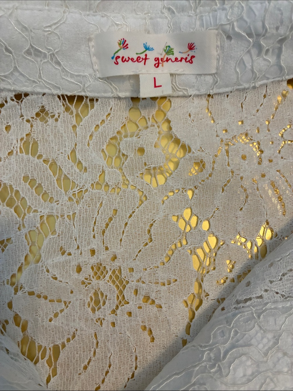 White Lace Button-Down Shirt - Women's Short Sleeve Boutique Brand:Sweet Generis - Picture 2 of 16